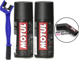MOTUL Chain Cleaner C1 (150 ml) & Chain Lube Road C2 (150 ml) Chain Cleaner Brush | Chain Oil