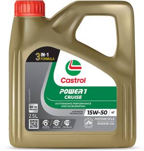 Castrol POWER1 CRUISE 15W-50 4T Engine Oil for High Performance Bikes|3-in-1 Synthetic Technology|BS VI Ready Full-Synthetic Engine Oil