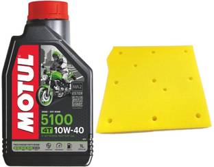 MOTUL 5100 4T 10W40 Engine Oil & CD100 AIR FOAM Filter Combo Synthetic Blend Engine Oil