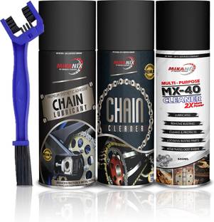 MIKANIX Combo Of Rust Remover Spray + Chain Cleaner + Chain Lubricant With Cleaning Brush | Cleans | Shines & Protects Chain | Remove Rust From Chain | Metal Parts Chain Oil
