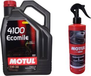 MOTUL 4100 Ecomile 5W30(5ltr)Engine Oil+Dashboard and car shine(500ml) Synthetic Blend Engine Oil
