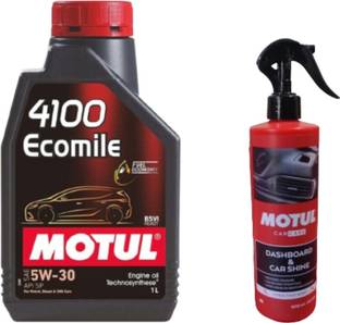 MOTUL 4100 Ecomile 5W30(1ltr)Engine Oil+Dashboard and car shine(500ml) Synthetic Blend Engine Oil