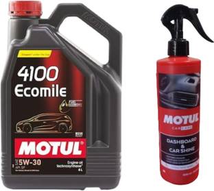 MOTUL 4100 Ecomile 5W30(4ltr)Engine Oil+Dashboard and car shine(500ml) Synthetic Blend Engine Oil