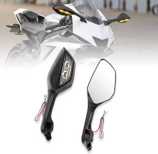 Moto Genius Universal Adjustable Bike Rear View Side Mirror with Turn Signal Led Indicator Bike Fairing Kit