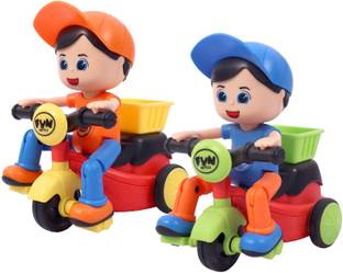 SR Toys Pack of 2 Push and Go Boy Play Set Friction Powered Toys - Cycle boy