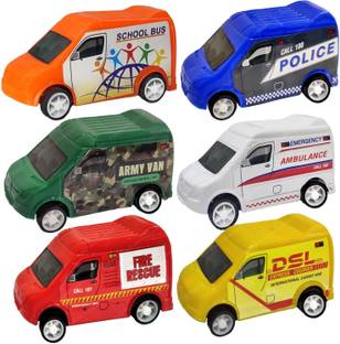 FunBlast Pull Push Van Toys, Set of 6 Pcs Emergency