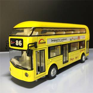 DEUSON ECOM Double Decker Bus Alloy Metal Diecast London Long Bus Light & Music Open Door
