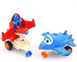 littlewish Super Robot aero Plane Toy for Kids, 360 Degree Rotate Pull & Push Friction Deformation Airplane Robot Transforming Mini Aeroplane (Color May Vary as per Availability)
