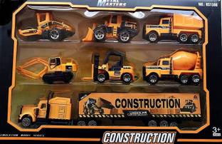 venimall Mini Die Cast Metal 7 Pcs Vehicle Trucks Toys Play Set for Kids
