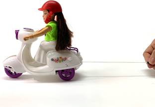 Tassino Doll Scooter Girl Toy Play Set, Pulling Thread and Go Forward with Light
