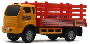 neoinsta shopping Pull back medium size country truck with two cows behind Red color