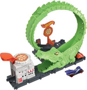 HOT WHEELS Gator Loop Pizza Place Playset, Track Set with 1 Toy Car