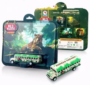 viaan world New Combo Pack of Superb Quality Safari Bus with Cardboard Puzzle Toy for Kids.