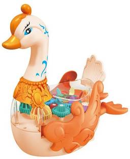 KOKEE TOYS Transparent Gear Swan Vehicle Toy for Kids with 3D Colorful Light & Music.