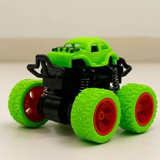 Gudstick Mini Monster Truck Toy for Toddlers, Friction Powered 4WD Stunt Car, Green