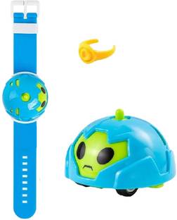 IndusBay Kids Cartoon Gyro Pull back Top Car Watch Toy Combo Spinning Top Fidget Car