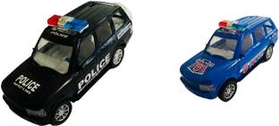 sky toys Police Car Interceptor Toy, Real Alloy Wheels (Pack of Two - Black & Blue)