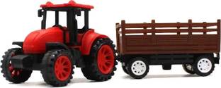 neoinsta shopping Medium size friction powered plastic tractor toy with trailer wagon behind