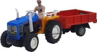 Shree Jee TRACTOR WITH TROLLY PULL BACK ACTION (MULTICOLOURS) PACK OF 1