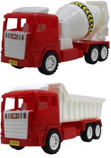 neoinsta shopping Combo of 2 Friction based White|Red Dumper Red|White cement mixer trucks