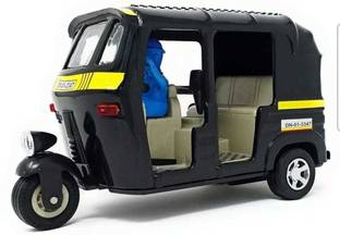 Shree Jee AUTO RICKSHAW BLACK SHINSEI BIG SIZE 15*10*7 CM PULL BACK AND GO ACTION