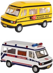 viaan world Pack OF Two (School Bus & Ambulance ) Bus Toy