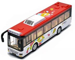 UKAXA Die Cast Metal Luxury Long Bus Pull Back Toy Bus for Kids with Light and Sound