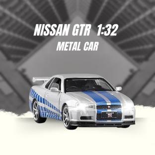 clerika 1:32 Scale Nissan Skyline GTR Diecast Models Sound Light Pull Back Car for Kids