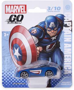 Marvel Go Captain America Diecast Rapid Racer Toy Car, 1:64 Diecast Toy Car, Ages 3 & Up