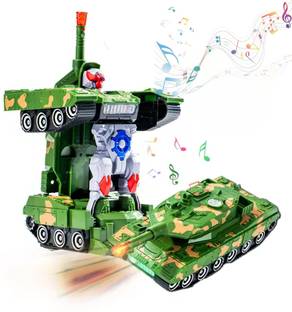 Mallexo Military Army Tank Robot Cars Toy Light, Music Transformation Tank Toy For kids