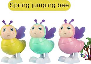 Toyco Wind Up Key Operated Jumping Bee Toys Set for Kids with 360 degree Rotating Head