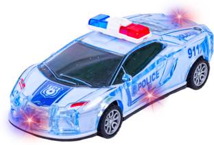 WISHKEY Battery Operated Friction Power Push and Go Police Car Toy with Lights and Music