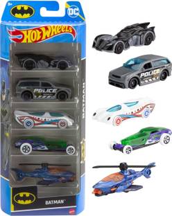 HOT WHEELS 1:64 Scale Toy Cars, Set of 5 Batman-Themed Vehicles