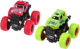 GoodsNet Pack of 2 Unbreakable cars toys for boys Mini Monster Trucks 4wd Friction Powered Cars for Kids Big Rubber Tires Baby Boys Super Cars Blaze Truck Children Gift Toys mini rock truck monster 4 Wheel Drive Vehicles for Toddlers