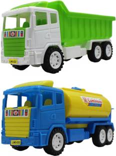 neoinsta shopping Set of 2 Combo Friction Powered Blue|Yellow Oil tanker and White|Green Dumper