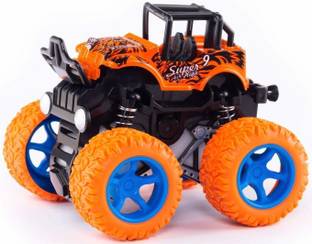 K A Enterprises monster trucks toys for boys, 360 degree rotation 4 wheels drive durable friction powered truck toys for kids inertia car toys for toddlers gifts for kids (pack of 1)- Multi color