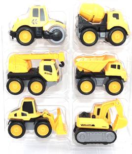 DEUSON ECOM Crane Excavator Unbreakable Engineering Toy Set 6 Truck roller Mixer Transporter