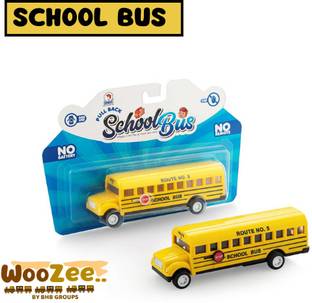 WooZee SCHOOL BUS WITH PULL BACK ACTION DOORS OPENABLE MINIATURE TOY FOR KIDS