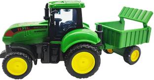 deoxy Pull Back Farm Tractor Truck with Trolley, Friction Power toy for 3+ Years