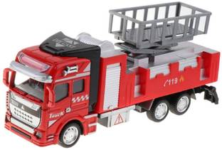 deoxy 1:48 Die-cast Fire Rescue Truck Toy Car Metal Pull Back Alloy Ladder Toy Car