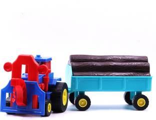 Aditi Toys Plastic Tractor Construction Set Friction Powered with Trolley, Play & Learn