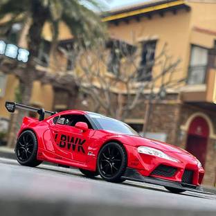 DARVICE 1:24 Die Cast Metal Toy Car Toyota Supra Light Sound Pullback Toy Car For Kids