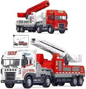 N2J2 SHOP Die Cast Alloy Fire Rescue Crane Toys with Rotating Ladder Truck For Kids Gift