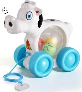 Intelliskills Non-Toxic Premium Pull Along Moo Moo Cow Toy with Rattle Sound for Kids, 3+ Yrs