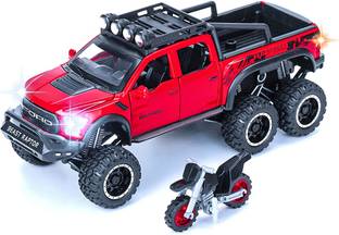 ATRI 1:24 Metal Die Cast Model 6 Wheels Ford Raptor Car With Lights Sound Open Door
