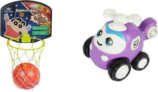 asian Combo-Shinchan Basketball With Net And Helicopter Multicolor