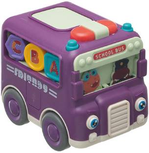 IndusBay 3 Inch Friction Powered Mini Educational School Activity Toy Bus for Infant Kids