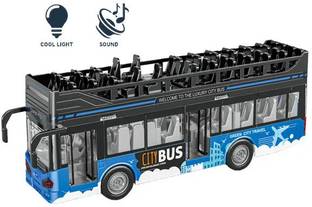 deoxy Luxury Die cast Metal Body Double Decker Travel Toy Bus with LED Light and Sound