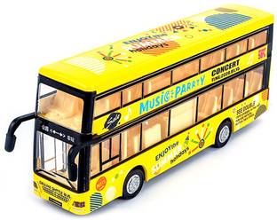 UKAXA Double Decker Die cast Metal Body Luxury Yellow Toy Bus with LED Light and Sound