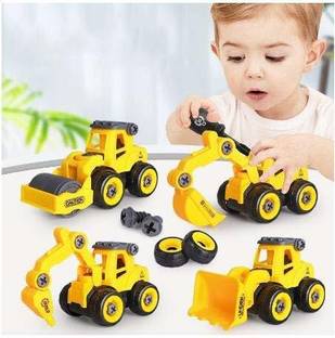 TechHark Set of 4-PCs Pull Back Construction Vehicles Set, 4 Pack DIY Take Apart Toys Construction Trucks with 1 Screwdriver Tools, Kids Building Cars Birthday for Boys Toddlers